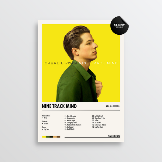 Charlie Puth Nine Track Mind merch custom album cover poster music poster personalized gifts poster mockup poster template album posters for wall Sunny Designs Poster 