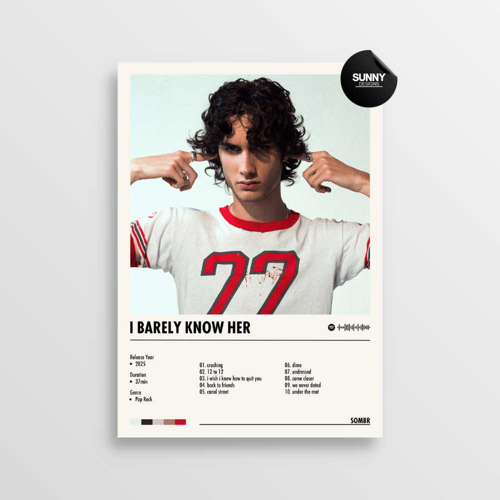 sombr I Barely Know Her tracklist merch custom album cover poster music poster personalized gifts poster mockup poster template album posters for wall Sunny Designs Poster 