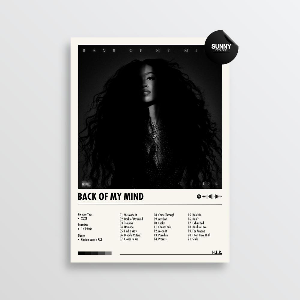 H.E.R. Back of My Mind merch custom album cover poster music poster personalized gifts poster mockup poster template album posters for wall Sunny Designs Poster 