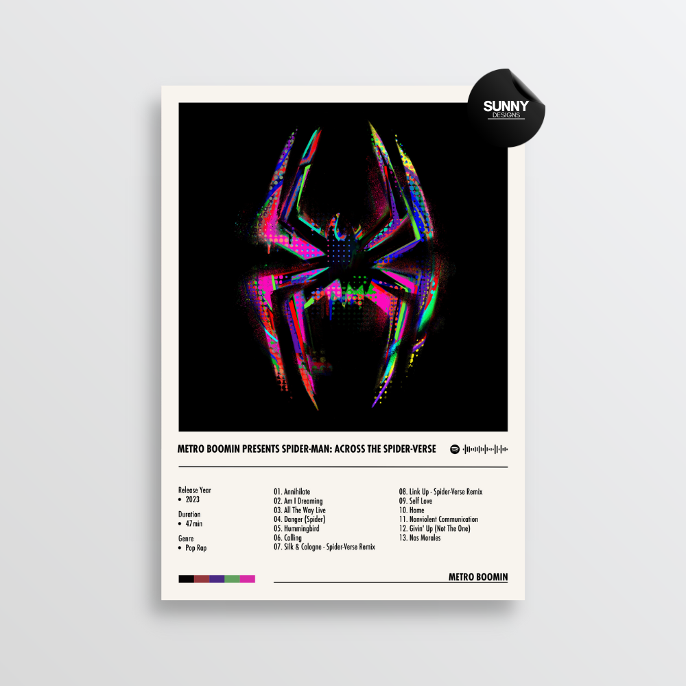 Metro Boomin METRO BOOMIN PRESENTS SPIDER-MAN: ACROSS THE SPIDER-VERSE merch custom album cover poster music poster personalized gifts poster mockup poster template Sunny Designs Poster