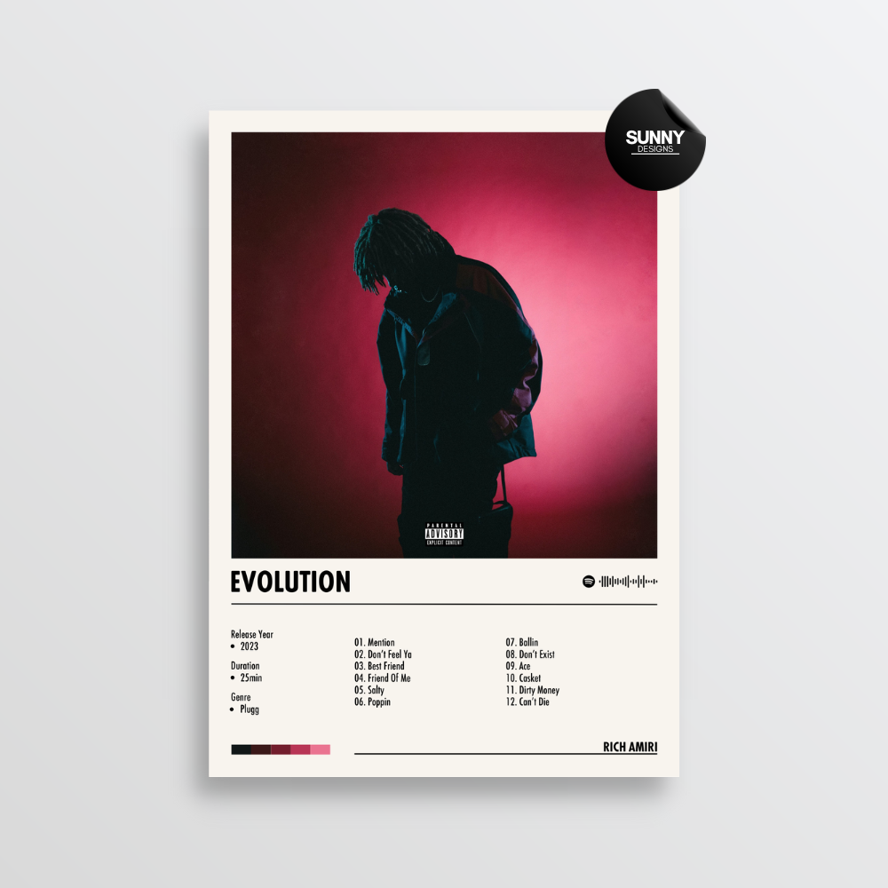 Rich Amiri Evolution merch custom album cover poster music poster personalized gifts poster mockup poster template album posters for wall tracklist Sunny Designs Poster
