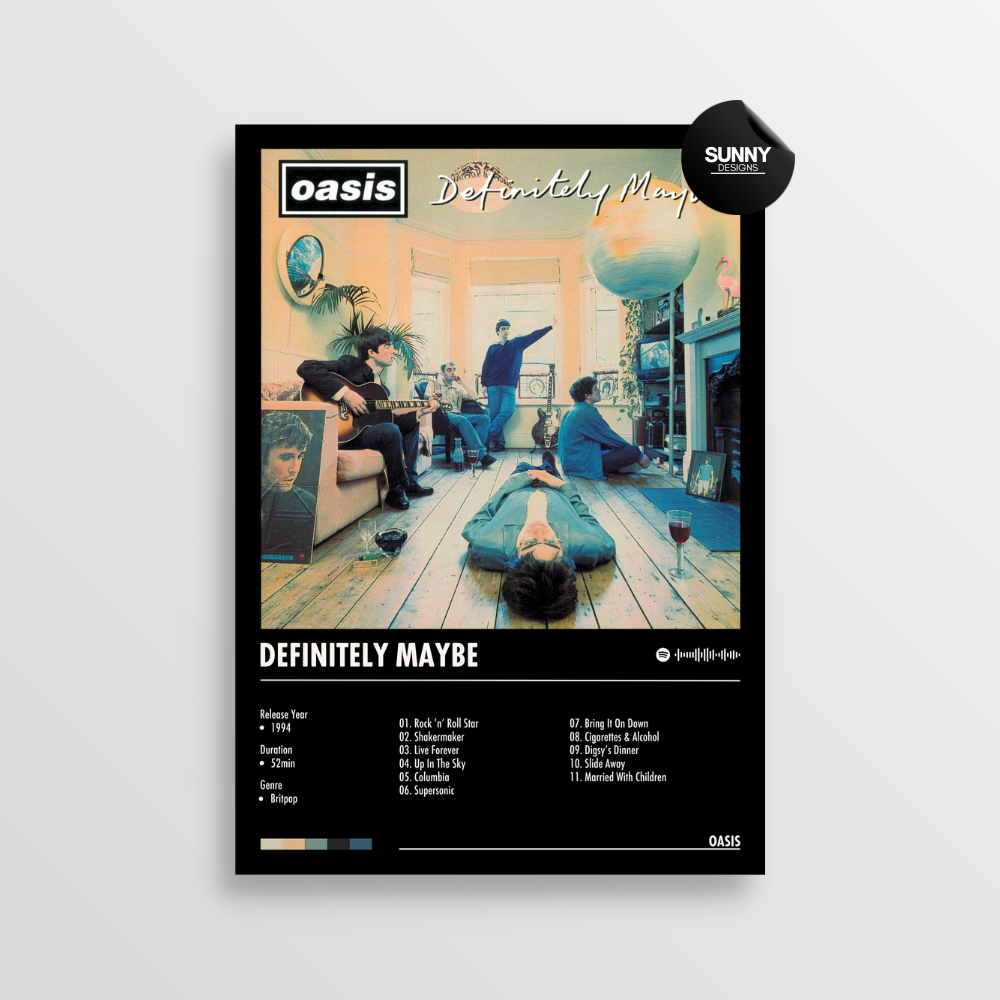 Oasis Definitely Maybe merch custom album cover poster music poster personalized gifts poster mockup poster template album posters for wall tracklist Sunny Designs Poster
