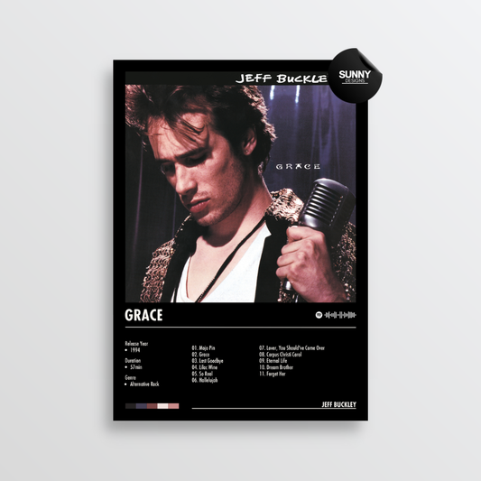 Jeff Buckley Grace tracklist merch custom album cover poster music poster personalized gifts poster mockup poster template album posters for wall Sunny Designs Poster 