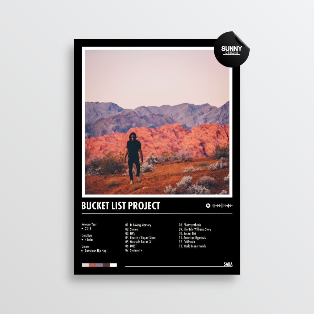 Saba Bucket List Project merch custom album cover poster music poster personalized gifts poster mockup poster template album posters for wall tracklist Sunny Designs Poster
