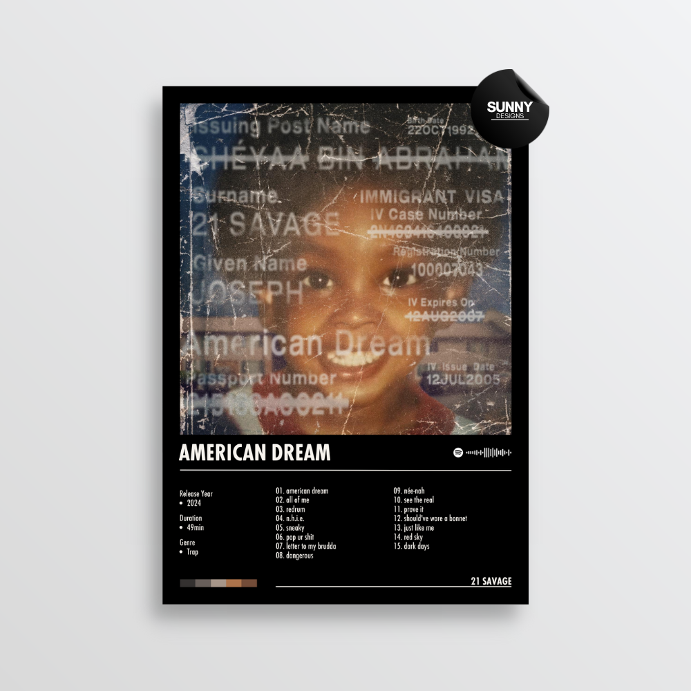 21 Savage american dream merch custom album cover poster music poster personalized gifts poster mockup poster template album posters for wall Sunny Designs Poster 