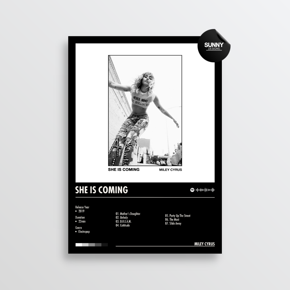 Miley Cyrus SHE IS COMING merch custom album cover poster music poster personalized gifts poster mockup poster template album posters for wall Sunny Designs Poster 