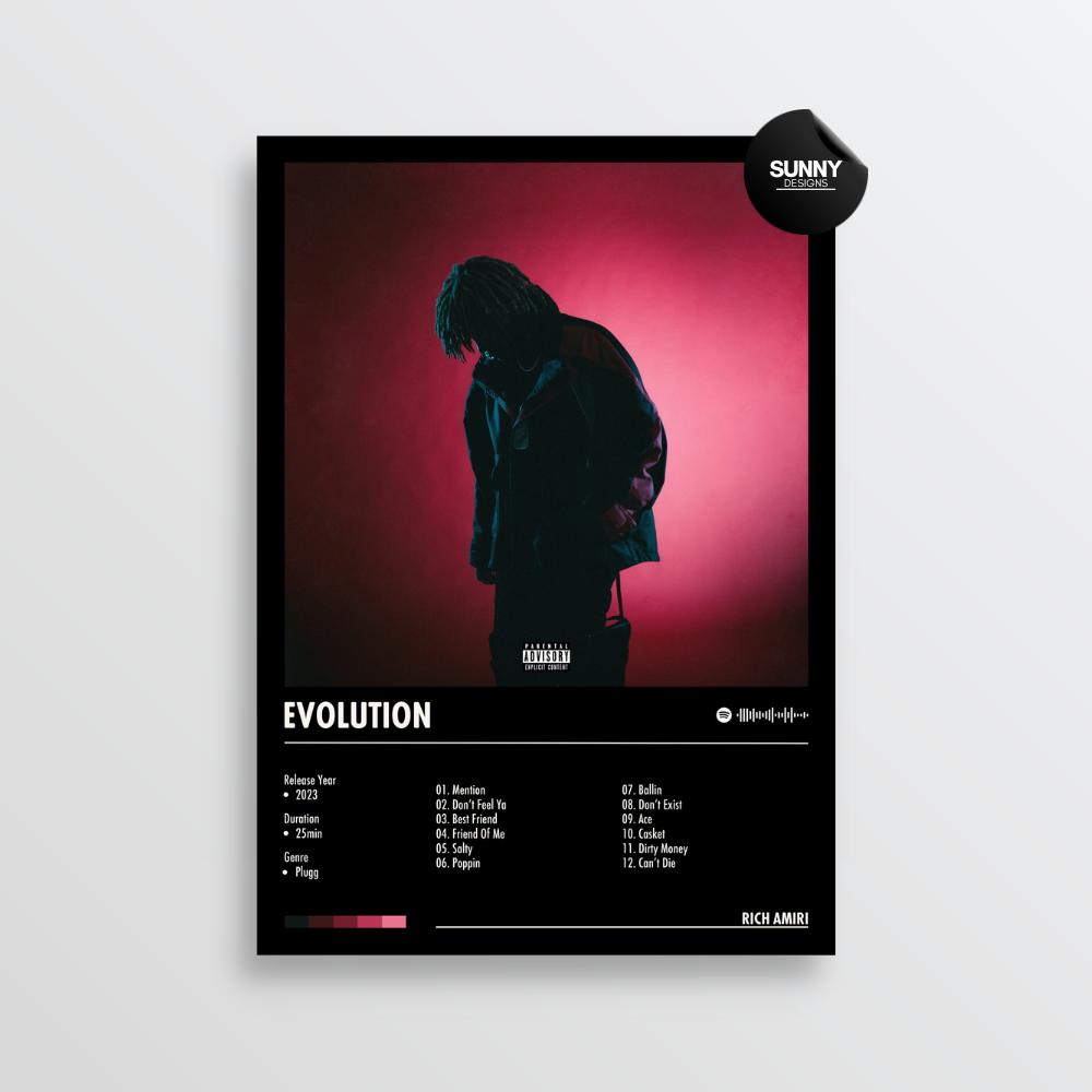 Rich Amiri Evolution merch custom album cover poster music poster personalized gifts poster mockup poster template album posters for wall tracklist Sunny Designs Poster
