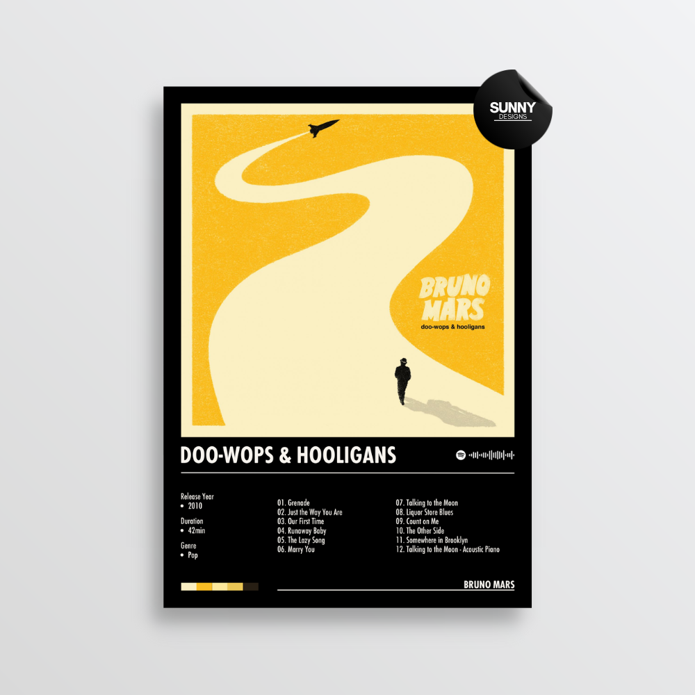 Póster de portada de álbum personalizado de Bruno Mars Doo-Wops & Hooligans, póster de música, regalos personalizados, maqueta de póster, plantilla de póster, carteles de álbum para pared Sunny Designs Póster 