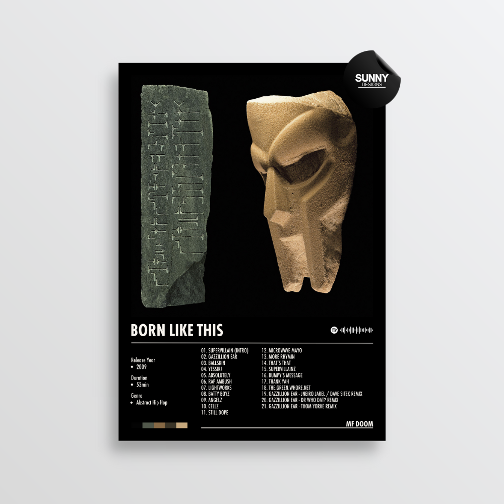 MF DOOM BORN LIKE THIS merch custom album cover poster music poster personalized gifts poster mockup poster template album posters for wall Sunny Designs Poster 