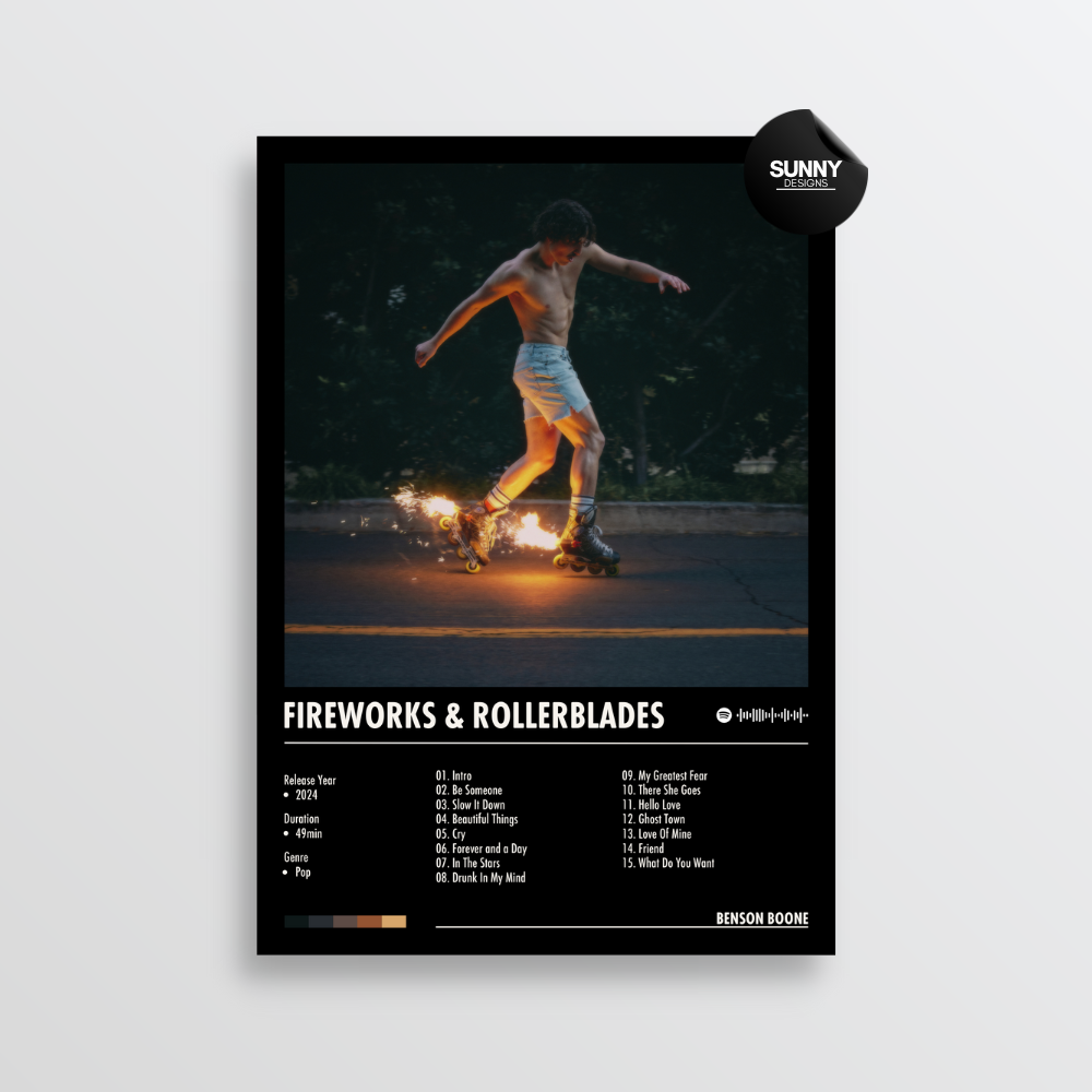 Benson Boone Fireworks and Rollerblades merch custom album cover poster music poster personalized gifts poster mockup poster template album posters for wall Sunny Designs Poster 