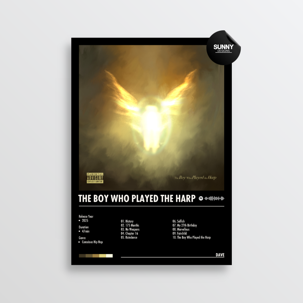 Dave The Boy Who Played the Harp  tracklist merch custom album cover poster music poster personalized gifts poster mockup poster template album posters for wall Sunny Designs Poster 