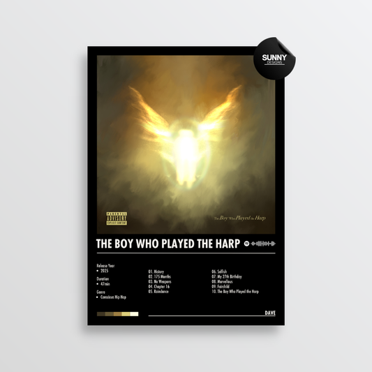 Dave The Boy Who Played the Harp  tracklist merch custom album cover poster music poster personalized gifts poster mockup poster template album posters for wall Sunny Designs Poster 