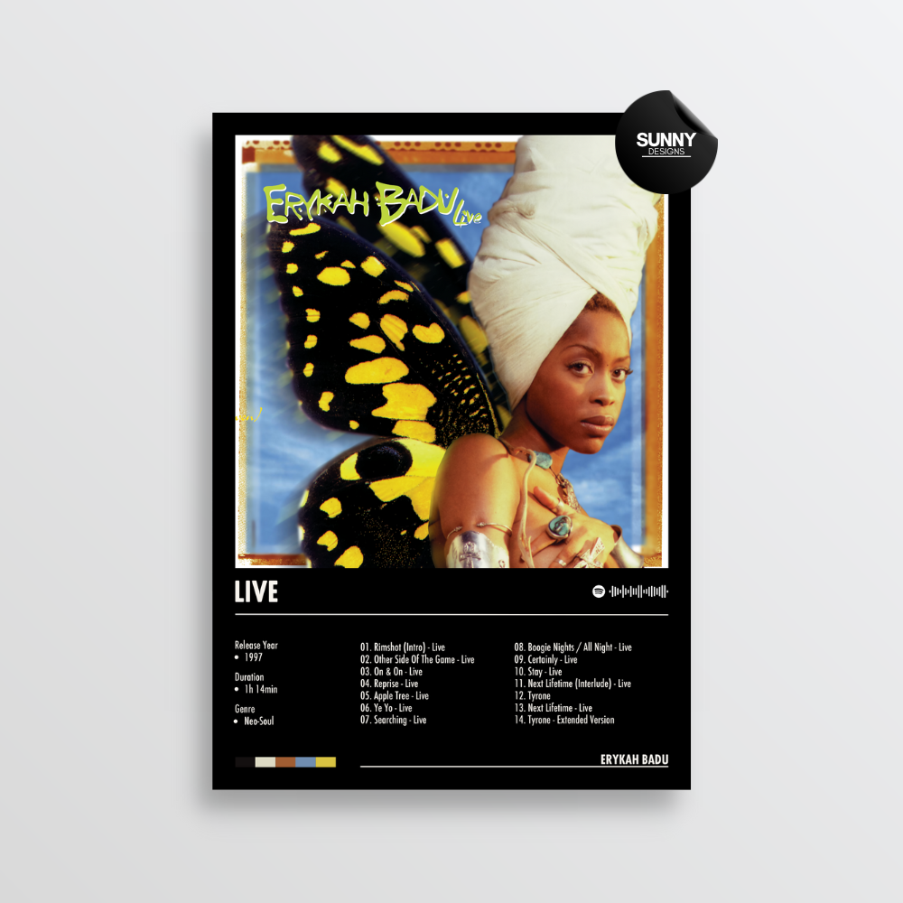 Erykah Badu Live  merch custom album cover poster music poster personalized gifts poster mockup poster template album posters for wall Sunny Designs Poster 