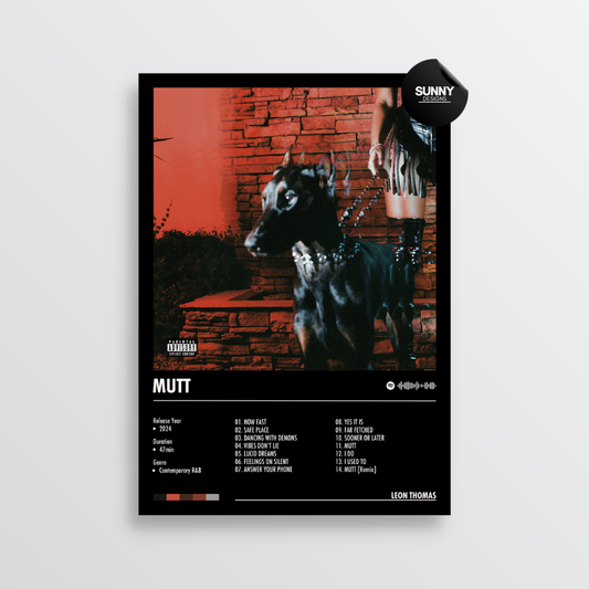 Leon Thomas MUTT tracklist merch custom album cover poster music poster personalized gifts poster mockup poster template album posters for wall Sunny Designs Poster 
