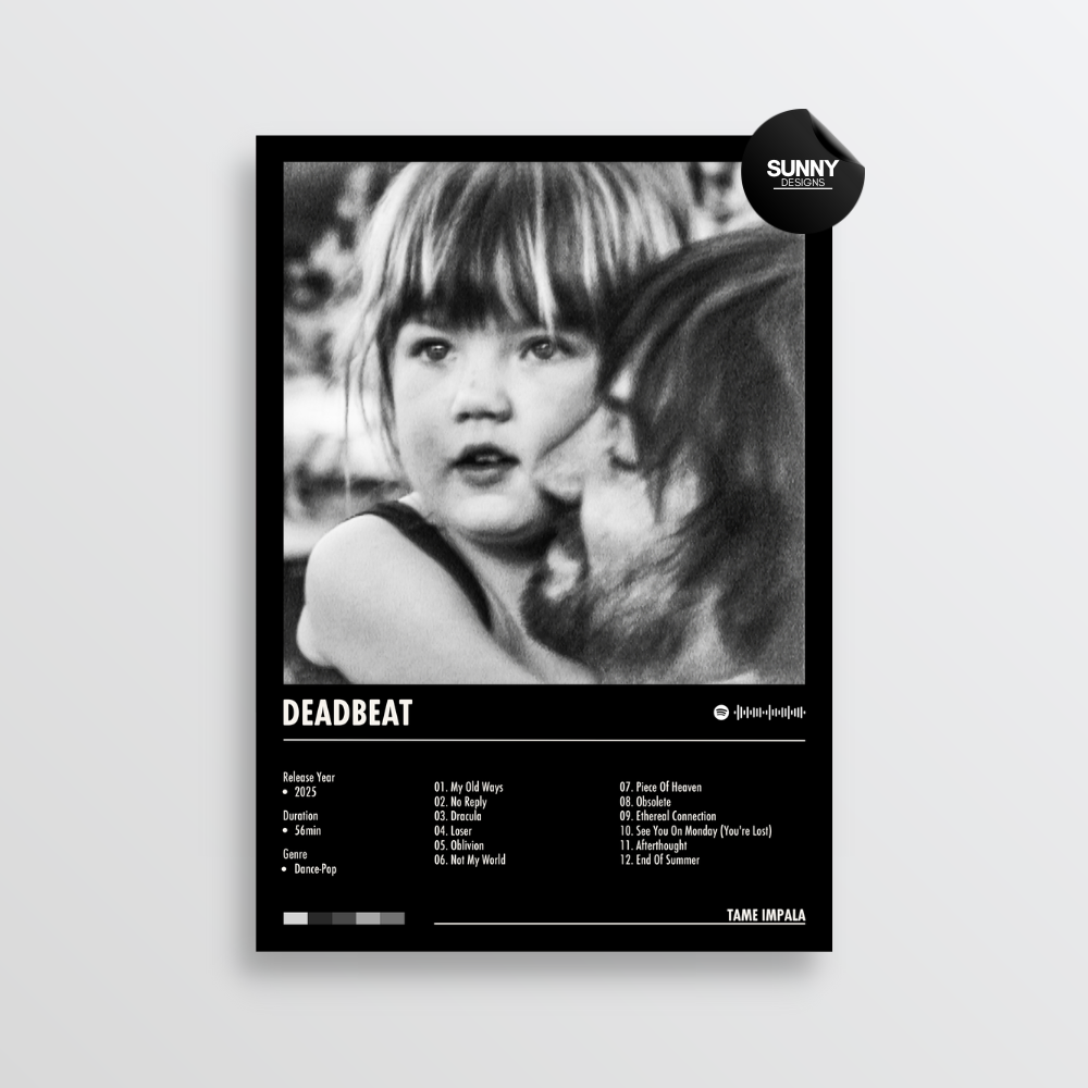 Tame Impala Deadbeat tracklist merch custom album cover poster music poster personalized gifts poster mockup poster template album posters for wall Sunny Designs Poster 