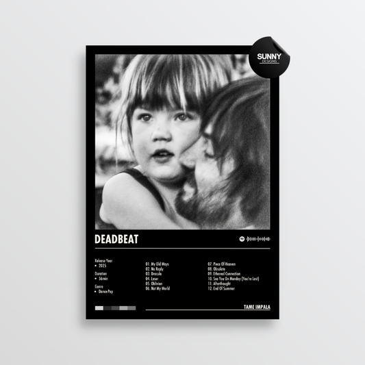 Tame Impala Deadbeat tracklist merch custom album cover poster music poster personalized gifts poster mockup poster template album posters for wall Sunny Designs Poster 
