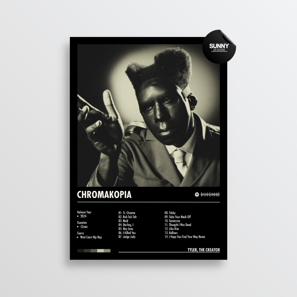 Tyler the Creator CHROMAKOPIA merch custom album cover poster music poster personalized gifts poster mockup poster template album posters for wall tracklist Sunny Designs Poster
