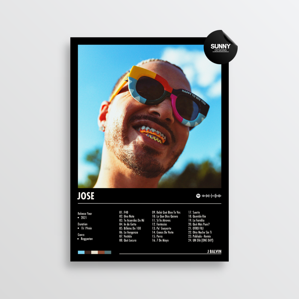 J Balvin JOSE merch custom album cover poster music poster personalized gifts poster mockup poster template album posters for wall Sunny Designs Poster 