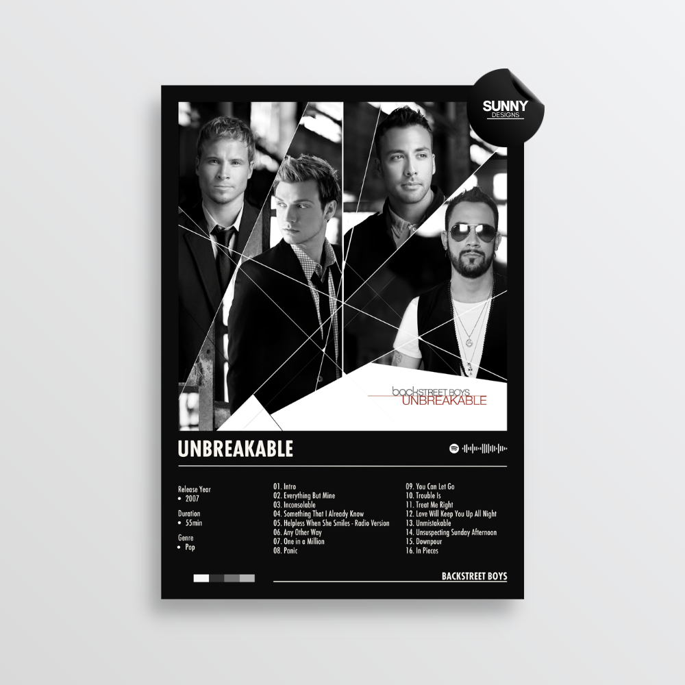 Backstreet Boys Unbreakable merch custom album cover poster music poster personalized gifts poster mockup poster template album posters for wall tracklist Sunny Designs Poster
