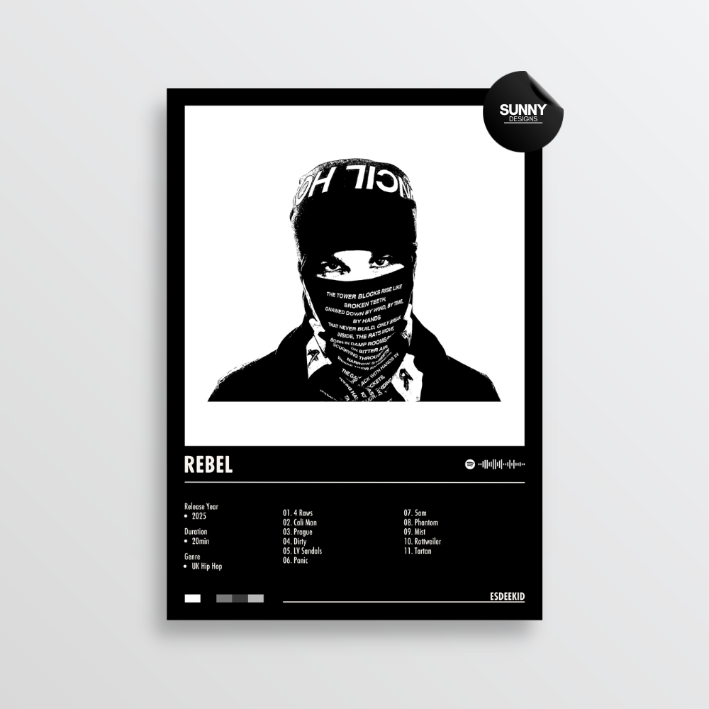 EsDeeKid Rebel  tracklist merch custom album cover poster music poster personalized gifts poster mockup poster template album posters for wall Sunny Designs Poster 