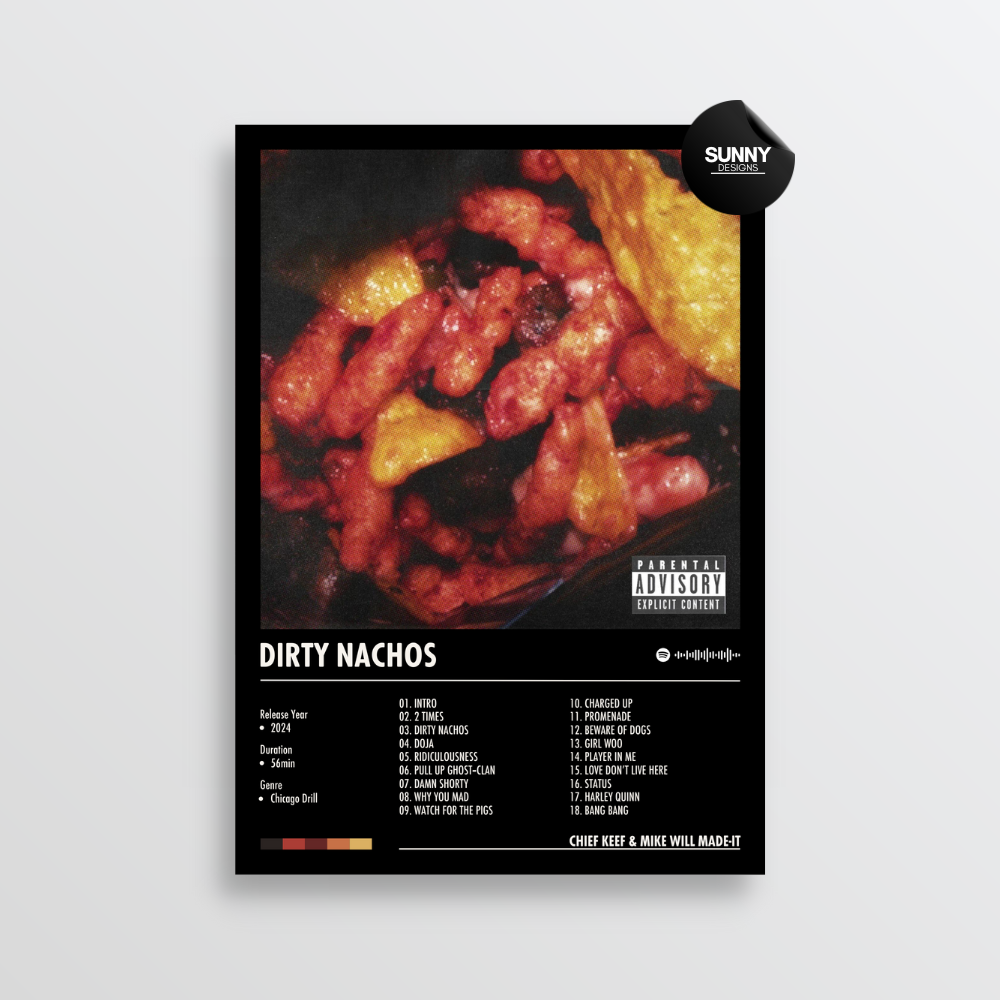 Chief Keef & Mike WiLL Made-It DIRTY NACHOS merch custom album cover poster music poster personalized gifts poster mockup poster template album posters for wall Sunny Designs Poster 