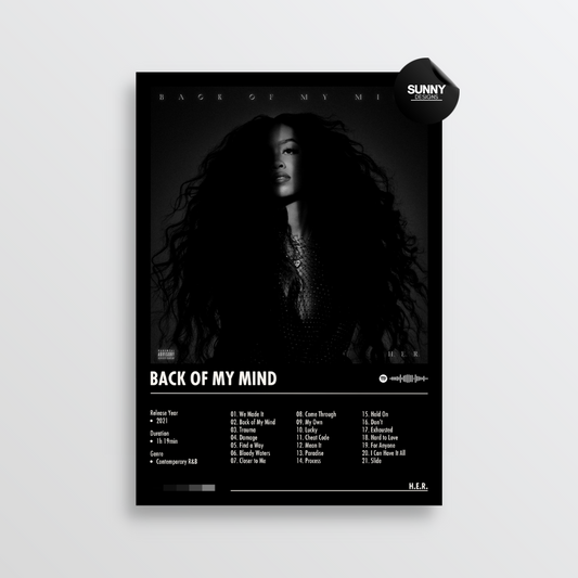 H.E.R. Back of My Mind merch custom album cover poster music poster personalized gifts poster mockup poster template album posters for wall Sunny Designs Poster 