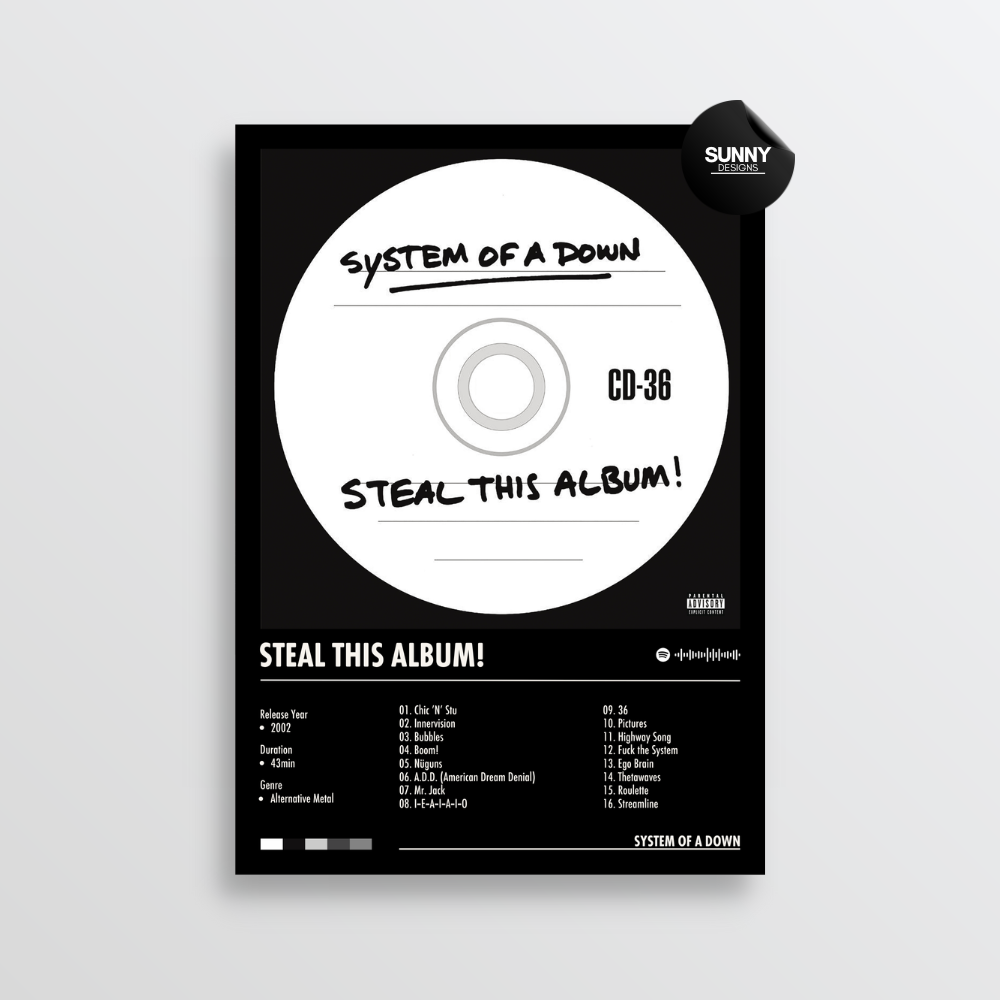 System Of A Down Steal This Album!  merch custom album cover poster music poster personalized gifts poster mockup poster template album posters for wall Sunny Designs Poster
