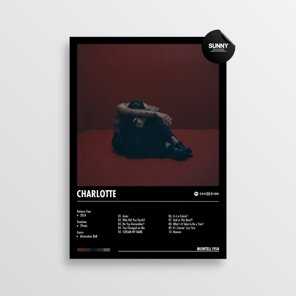 Montell Fish CHARLOTTE tracklist merch custom album cover poster music poster personalized gifts poster mockup poster template album posters for wall Sunny Designs Poster 