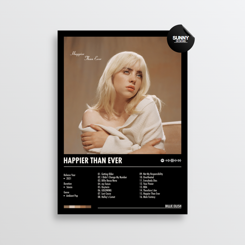 Billie Eilish Happier Than Ever merch custom album cover poster music poster personalized gifts poster mockup poster template Sunny Designs Poster