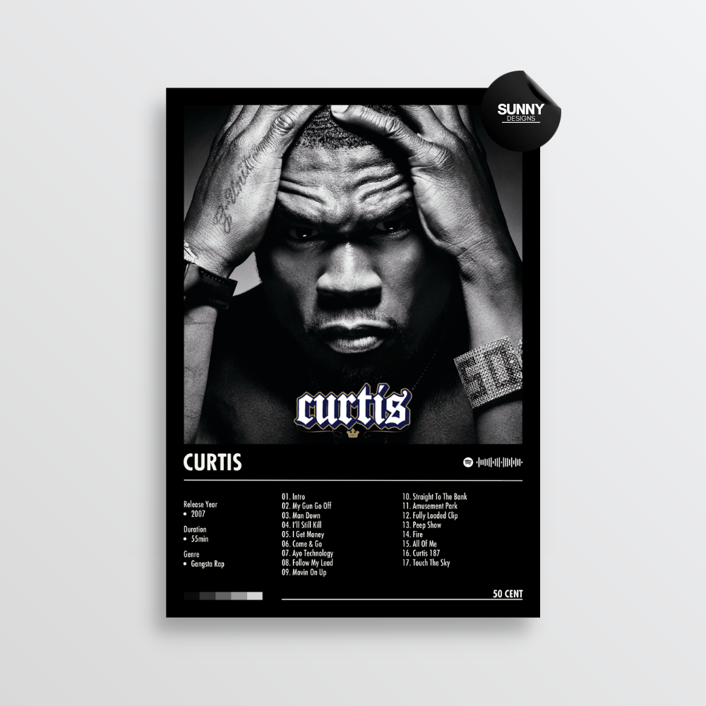 50 Cent Curtis merch custom album cover poster music poster personalized gifts poster mockup poster template album posters for wall tracklist Sunny Designs Poster
