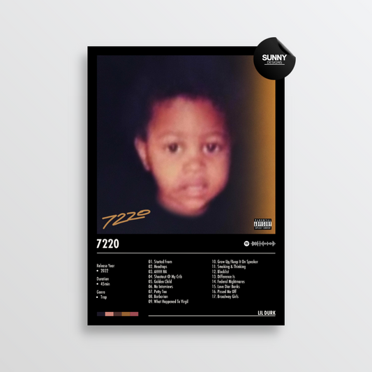 Lil Durk 7220 merch custom album cover poster music poster personalized gifts poster mockup poster template album posters for wall tracklist Sunny Designs Poster
