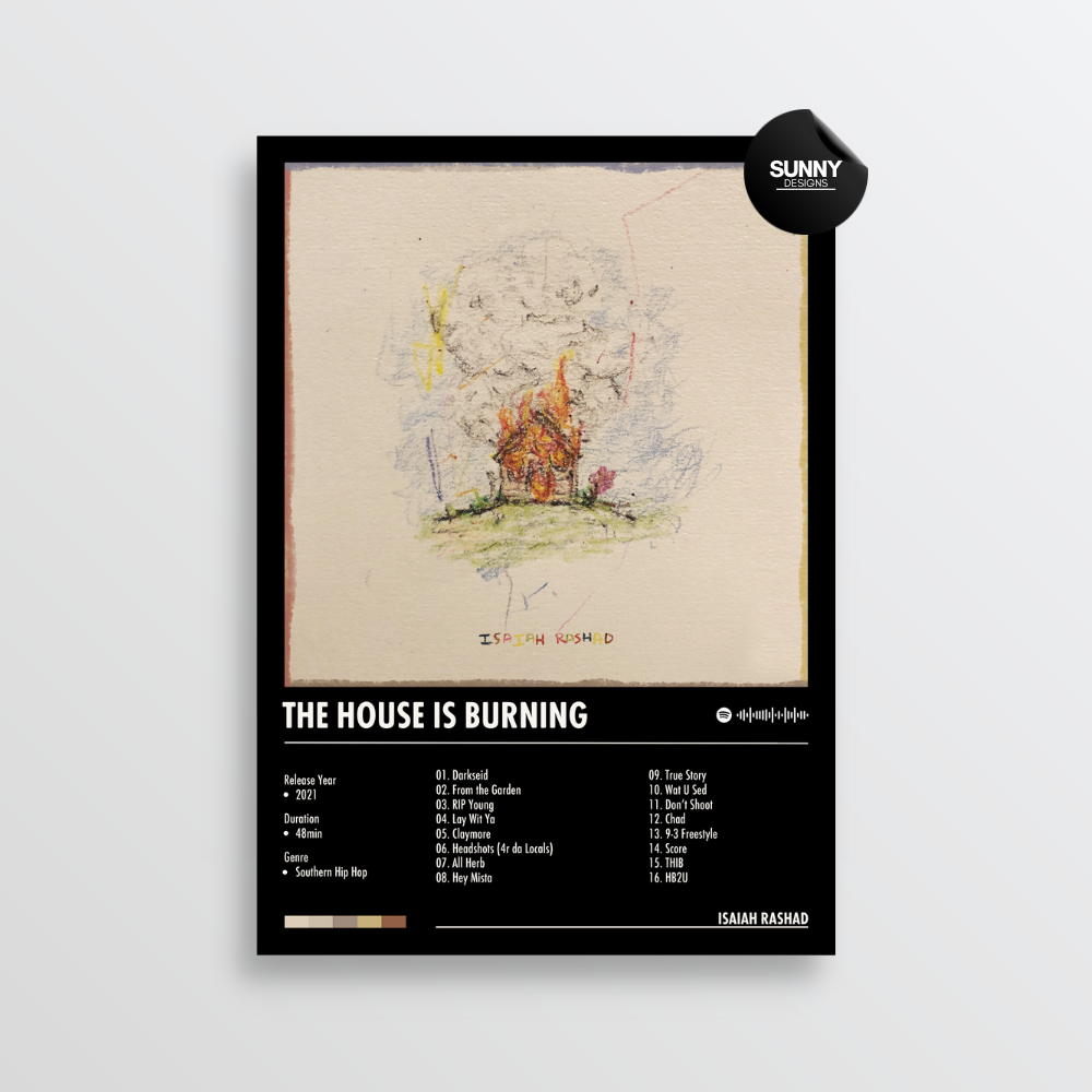 Isaiah Rashad The House Is Burning merch custom album cover poster music poster personalized gifts poster mockup poster template album posters for wall tracklist Sunny Designs Poster
