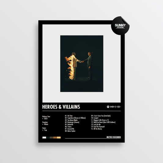 Metro Boomin HEROES & VILLAINS merch custom album cover poster music poster personalized gifts poster mockup poster template Sunny Designs Poster 