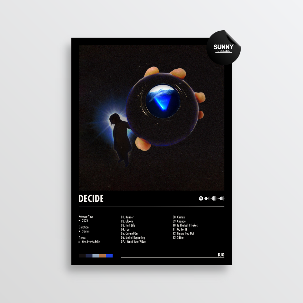 Djo DECIDE Joe Keery Stranger Things Steve Harrington tracklist merch custom album cover poster music poster personalized gifts poster mockup poster template album posters for wall Sunny Designs Poster 