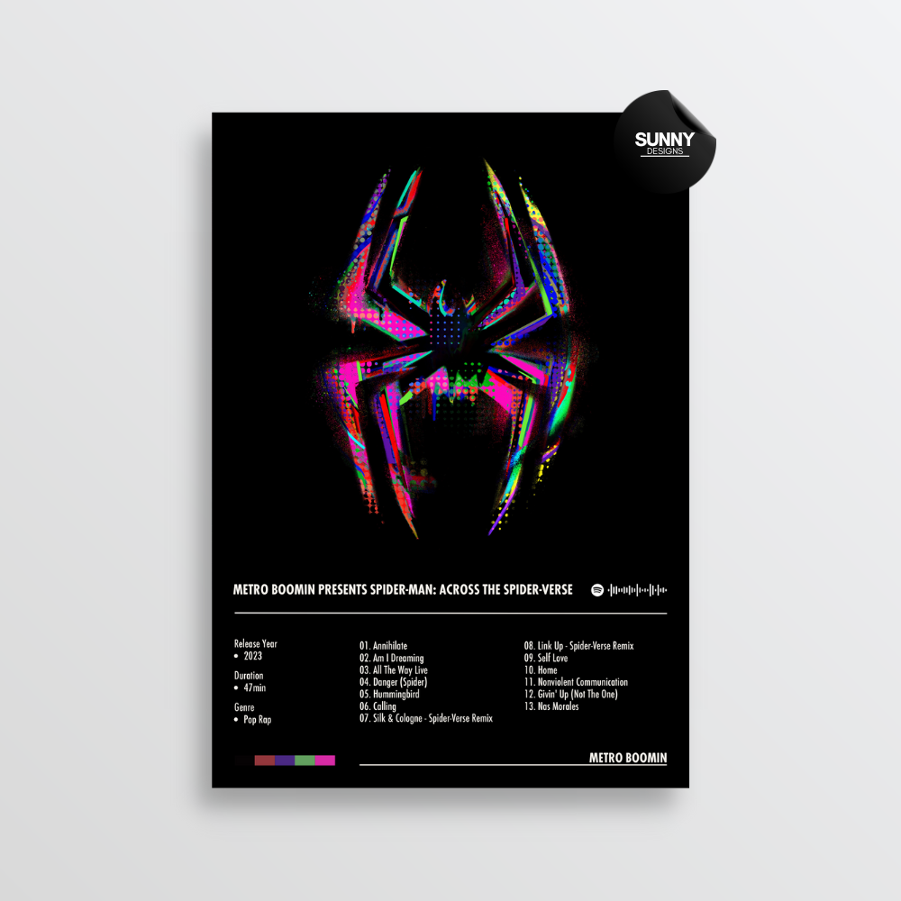 Metro Boomin METRO BOOMIN PRESENTS SPIDER-MAN: ACROSS THE SPIDER-VERSE merch custom album cover poster music poster personalized gifts poster mockup poster template Sunny Designs Poster