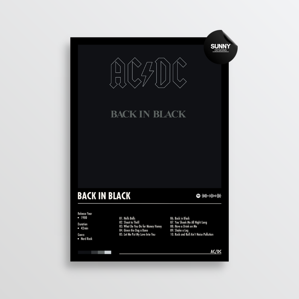 ACDC Back In Black merch custom album cover poster music poster personalized gifts poster mockup poster template album posters for wall Sunny Designs Poster 