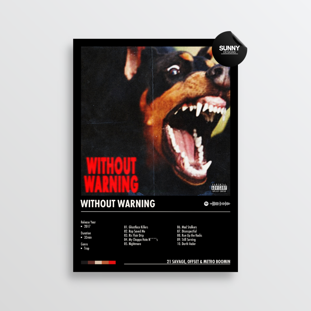 21 Savage, Offset & Metro Boomin Without Warning merch custom album cover poster music poster personalized gifts poster mockup poster template Sunny Designs Poster