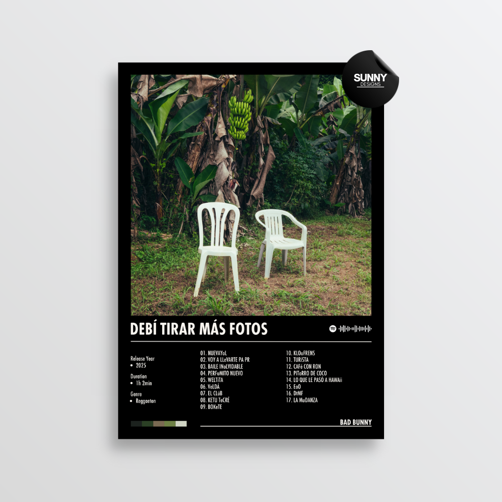 Bad Bunny - DeBÍ TiRAR MáS FOToS tracklist merch custom album cover poster music poster personalized gifts poster mockup poster template album posters for wall Sunny Designs Poster 