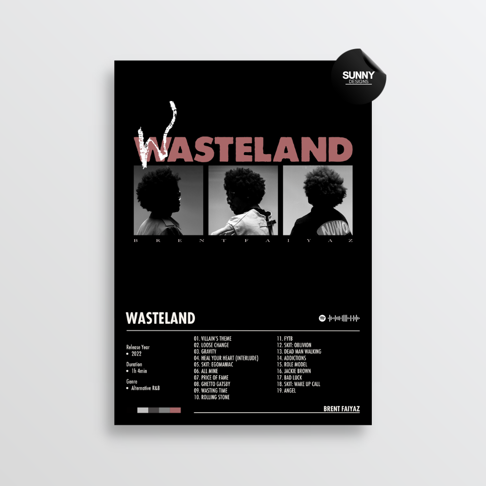 Brent Faiyaz WASTELAND merch custom album cover poster music poster personalized gifts poster mockup poster template album posters for wall Sunny Designs Poster
