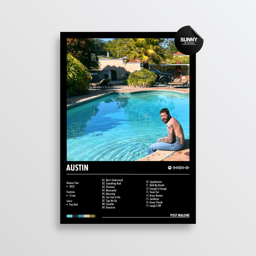 Post Malone AUSTIN merch custom album cover poster music poster personalized gifts poster mockup poster template album posters for wall Sunny Designs Poster 