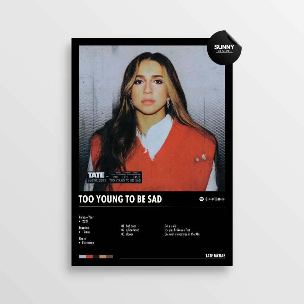 Tate McRae TOO YOUNG TO BE SAD merch custom album cover poster music poster personalized gifts poster mockup poster template album posters for wall Sunny Designs Poster 