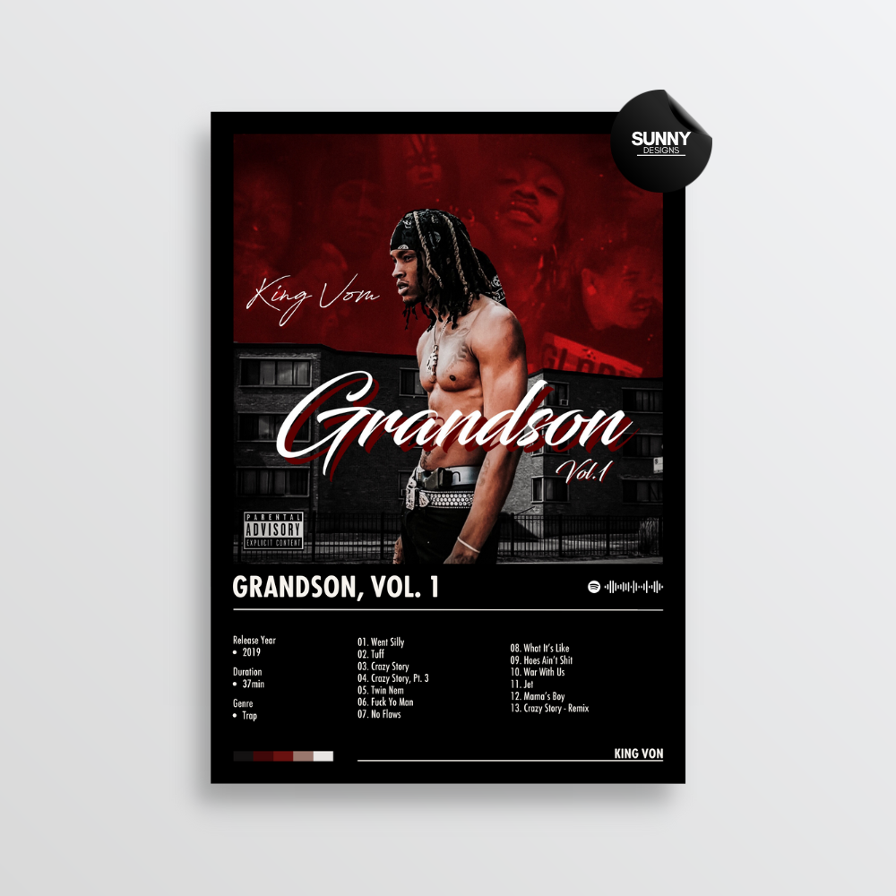 King Von Grandson Vol. 1 merch custom album cover poster music poster personalized gifts poster mockup poster template album posters for wall Sunny Designs Poster 