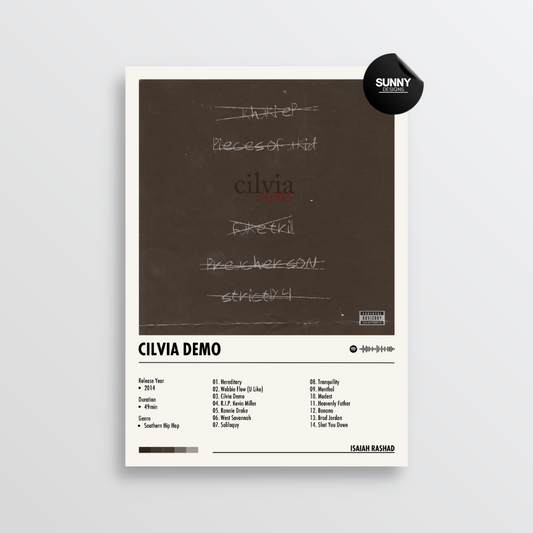 Isaiah Rashad Cilvia Demo merch custom album cover poster music poster personalized gifts poster mockup poster template album posters for wall tracklist Sunny Designs Poster
