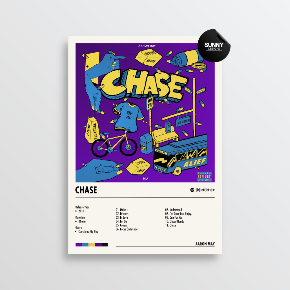 Aaron May CHASE merch custom album cover poster music poster personalized gifts poster mockup poster template album posters for wall tracklist Sunny Designs Poster
