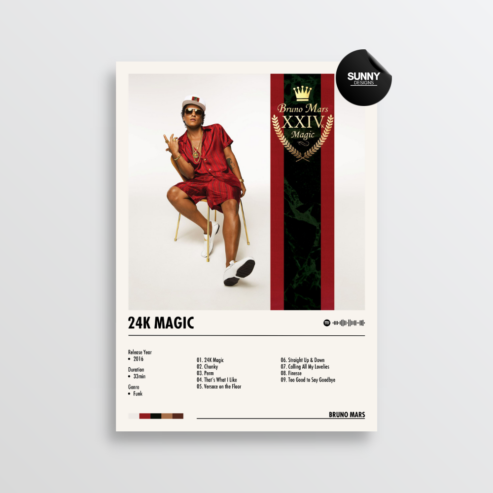 Bruno Mars 24K Magic merch custom album cover poster music poster personalized gifts poster mockup poster template album posters for wall Sunny Designs Poster 