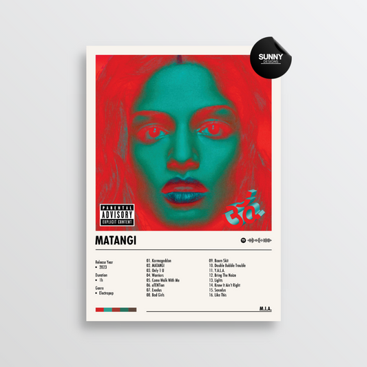 M.I.A. MIA Matangi merch custom album cover poster music poster personalized gifts poster mockup poster template album posters for wall Sunny Designs Poster 