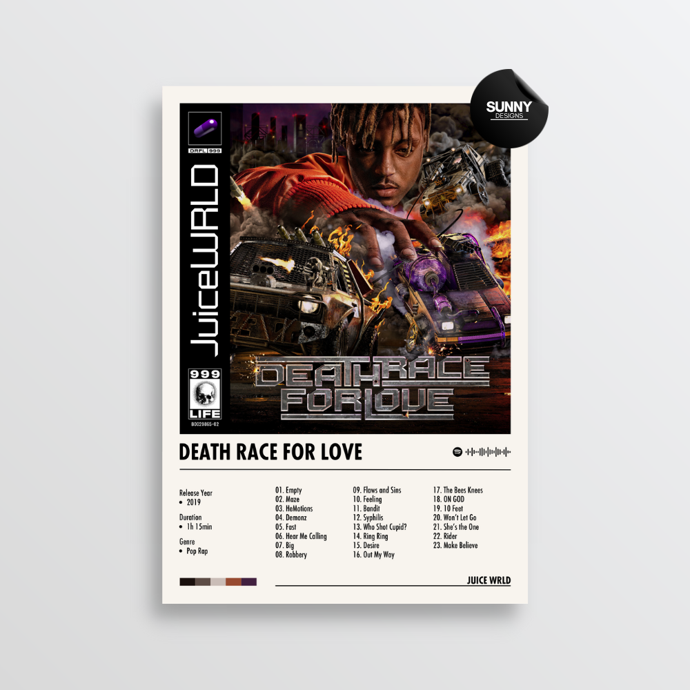 Juice WRLD Death Race For Love merch custom album cover poster music poster personalized gifts poster mockup poster template album posters for wall tracklist Sunny Designs Poster
