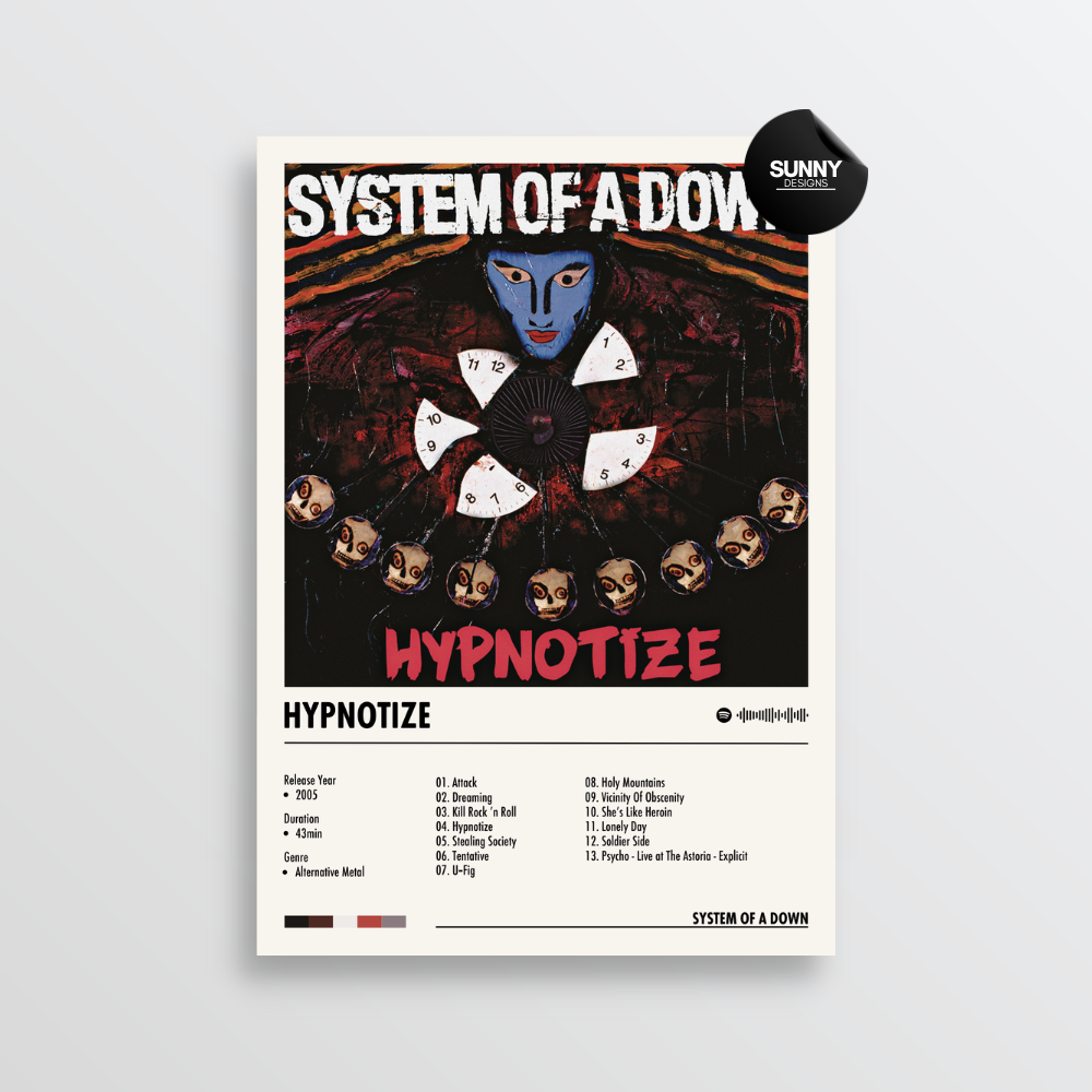 System Of A Down Hypnotize merch custom album cover poster music poster personalized gifts poster mockup poster template album posters for wall Sunny Designs Poster
