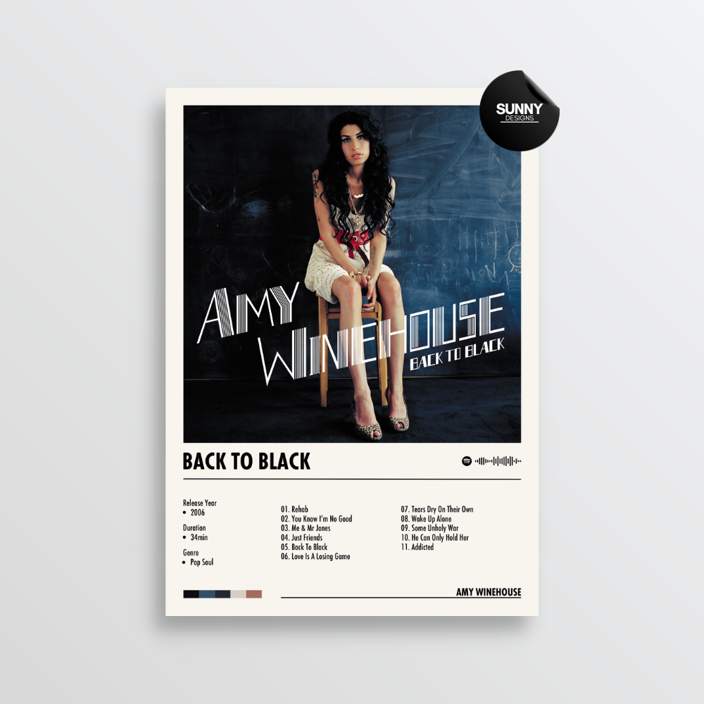 Amy Winehouse Back To Black merch custom album cover poster music poster personalized gifts poster mockup poster template album posters for wall Sunny Designs Poster 