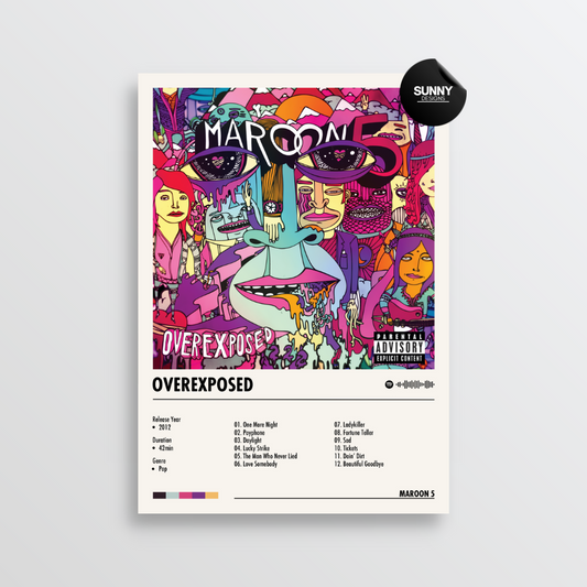 Maroon 5 Overexposed merch custom album cover poster music poster personalized gifts poster mockup poster template album posters for wall Sunny Designs Poster 